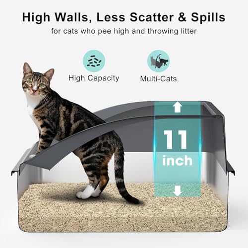 2 Pack Stainless Steel Litter Box | XL Enclosed Cat Litter Boxes with Lid for Big Cats and Multi-Cats | High Sided, Anti-Urine Leakage | Non-Stick Bottom（Dark Gray） - color: Dark Gray, size: X-Large