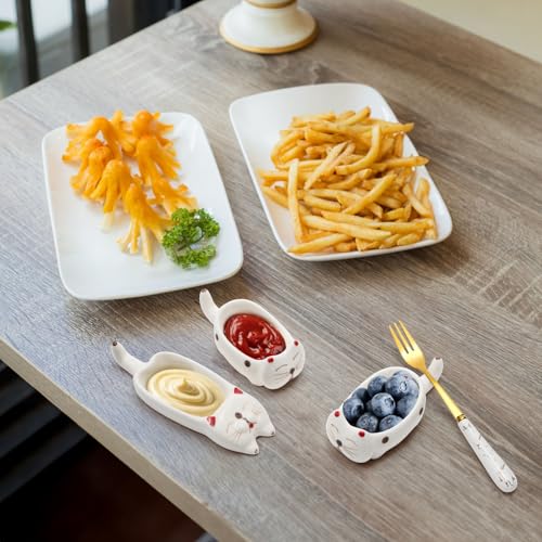 6 Pcs Cute Soy Sauce Dipping Bowls, Small Ceramic Dipping Dishes, Mini Cat Shape Sushi Tray with Chopstick Holder Tableware for Seasoning Oil Vinegar Ketchup Wasabi, Japanese Style