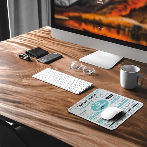 Laugh More Worry Less Be Awesome Mouse Pad, Inspirational Quotes Desk Mat | Positive Affirmations, Motivational Self Love, Be The Best Version Of You, 9.5"x 7.9", Cute Smooth Anti-Slip Teal Mousepad - color: Tea Green