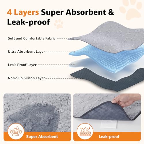 LOOBANI Washable Puppy Pads Waterproof 36"x24", 4 Pack, Gray | Soft Reusable Pee Pads For Dogs, Floor, Crate, Bed, Incontinence, Housebreak, Fast Absorbent, Non-Slip, Leakproof - color: Grey Dog Element, size: 36"x24"(Pack of 2)