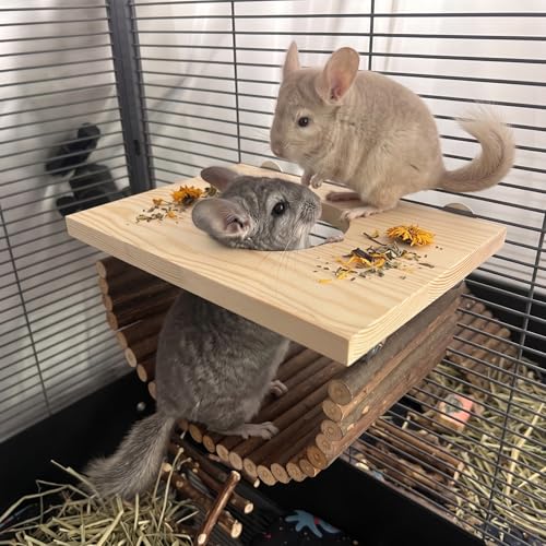 Natural Wood Chinchilla Platform, Small Animal Wooden Climbing Toys, Cage Accessories for Chinchilla Squirrel Gerbil Sugar Glider Hamster Rat Mouse Parrot