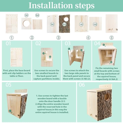 Large Squirrel Nesting Box with Predator Guard | Easy Assembly Squirrel Houses for Outside Nesting, Wooden Nesting Box for Squirrels, Chipmunk, Bird, Small Animals - size: Large