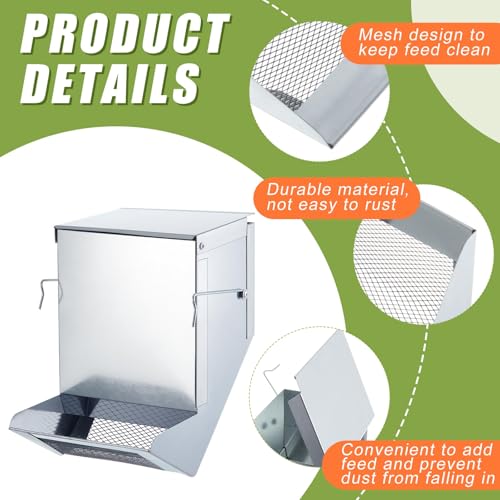 2 Pcs Rabbit Feeder for Cages Small Animal Food Pellet Dispenser with Lid Metal Chicken Grit Oyster Shell Squirrel Feeders Outside(4.7 Inches,Mesh Bottom,Silver) - color: Silver, size: 4.7 Inches, style: Mesh Bottom