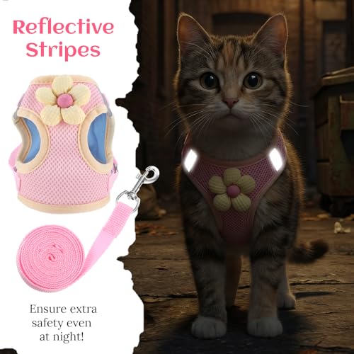 Cat Leash and Harness Set for Walking, Kitten Harness and Leash Set | Escape Proof, Adjustable Soft Breathable, with Reflective Strips, Easy to Wear, Secure Fit, for Kittens, Puppy Bunny Ferret