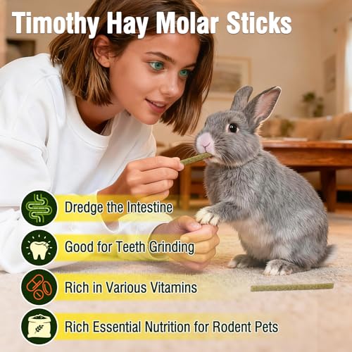 Timothy Hay Sticks for Rabbits Guinea Pigs Hamsters 200g - Natural Bunny Chew Treats,Rabbit Toys,Dental & Digestive Health for Small Animals