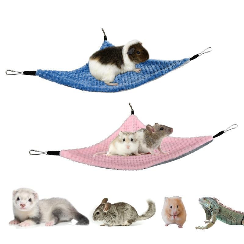 Guinea Pig & Rat Hammocks, Perfect for Pet Critter Cages, 2 Pack | Come with Hooks | Ideal Hanging Hammocks for All Small Animals: Chinchillas, Squirrels, Hamsters. L, Blue+Pink - color: Blue+Pink, size: Large