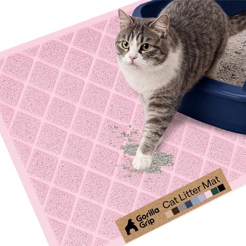 GORILLA GRIP Cat Litter Box Mat, Cushioned Coil Mesh Litter Trapping Mats, Scatter Control Supplies for Less Mess, Phthalate Free, Ultra Deep Catch Grooves, Rinse or Vacuum to Clean, 24x17 Light Pink - color: Light Pink, style: Small (24" x 17")