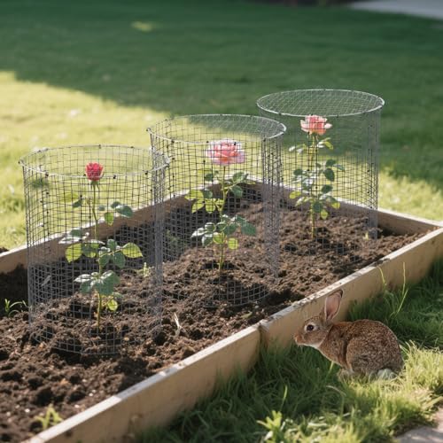 6 Sets of 18'' x 12'' Garden Plant Protectors from Animals with Detachable Covers Metal Plant Cage Chicken Wire Cloche with Ground Stakes and Nylon Tie Wire Plant Cage to Keeping Bunny Animals Out - size: 18x12Inch