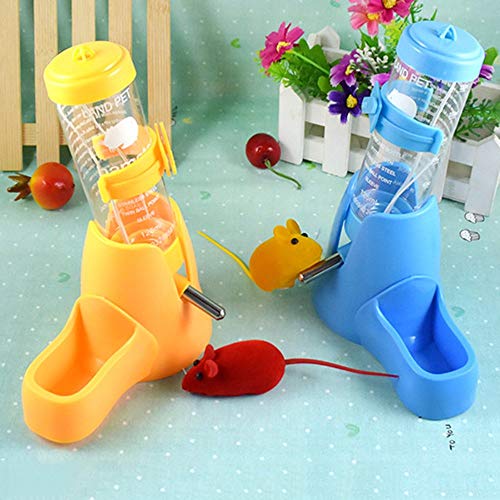 Guardians Hamster Water Bottle, Little Pet Automatic Drinking Bottle with Food Container Base Hut Hanging Water Feeding Bottles Auto Dispenser for Small Animals(125ml,Blue) - color: Blue, size: 125ml