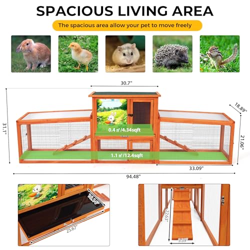 COZIWOW 82” Extra Large Fashion Wooden Outdoor Rabbit Hutch Bunny Cage Indoor Easy to Assemble and Durable with Cleaning Tray & Waterproof Roof for Small & Medium Bunny Rabbit Duck Chick (Orange) - color: Orange