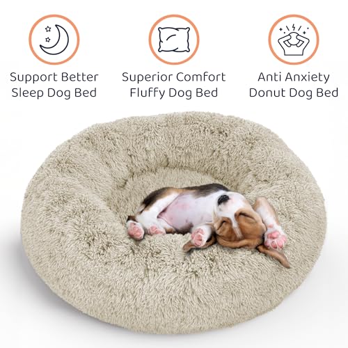 Donut Dog Bed - Premium Comfort for Anxiety Relief - Fluffy & Calming Design with Ultra-Plush Support | Cozy Round Dog Bed with Super Soft Circle Style (Cream, Small) - color: Cream, size: Small (23"L x 23"W x 8"Th)