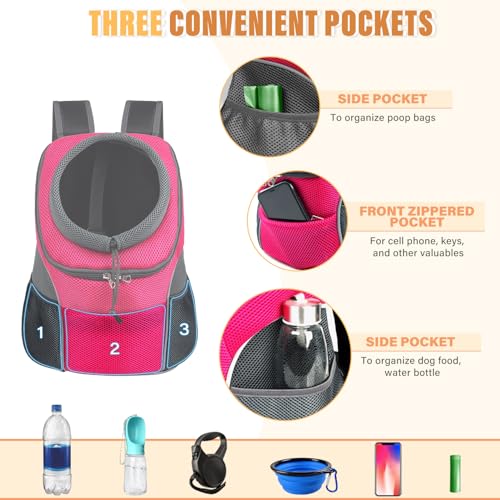 YUDODO Dog Front Carrier Backpack, Adjustable Breathable Dog Backpack | Ventilated, Safety Belt, Lightweight, Reflective Strip, Pocket Storage, For Walking Hiking Outdoor, Rose, M - color: Rose
