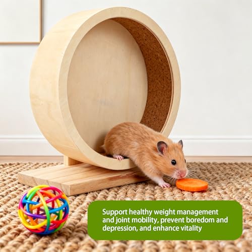 9 Inch Hamster Wooden Silent Exercise Running Wheel with Mini Running Ball | Small Animal Exercise Wheel Accessories,Wooden Exercise Wheels with Removable Track for Gerbils,Mice,Totoro