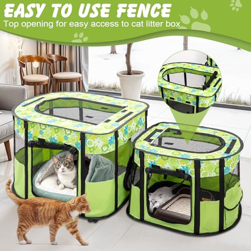 Portable Cat Playpen, Foldable Indoor Outdoor Pet Tent with 2 Areas | Detachable dual compartments, 600D Oxford fabric, mesh panels, top zip opening, tent pegs, carry bag for travel or home - style: 32 x 24 x 22 inch and 22.5 x 18 x 18 inch