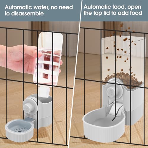 Yummy Sam Hanging Cage Automatic Small Pet Food Bowl Water Bottle Dispenser, Detachable Auto Gravity 1.2L Self-Feeding Feeder and 0.52L Waterer Set Kennel Feeding Station for Puppy Cats Rabbit(Grey) - color: Grey
