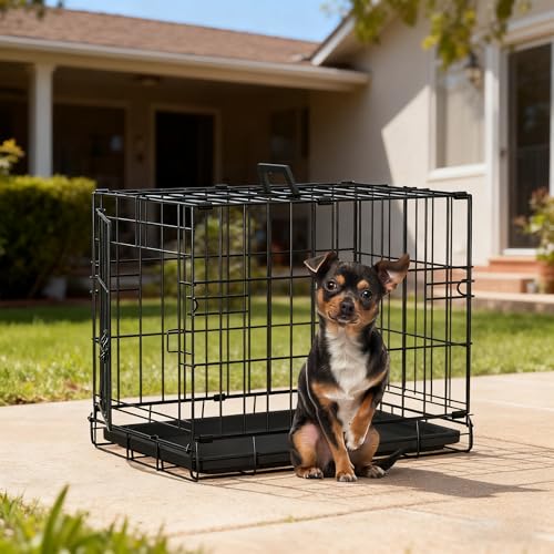 FDW Dog Crate 18-Inch Dog Cage Foldable Metal Kennel with Leakproof Tray Foldable Design Indoor Outdoor Use for Small Dogs,Dark Black - color: Dark Black