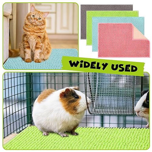 Barydat 8 Pcs Guinea Pig Cage Liner 16x12'' Washable Rabbit Fleece Mat | Reusable Training Bedding Pee Sleeping Pad for Animal Hamster Chinchilla(Gray, Green, Pink, Blue) - color: Gray, Green, Pink, Blue, size: 16x12''
