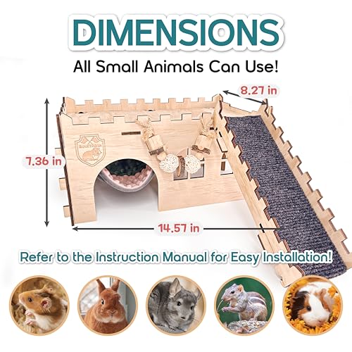 SoulThink® Large Guinea Pig Hideout & House - Easy to Assemble Wooden Guinea Pig Castle with Hammock, Ramp and Toys Accessories Habitat Suitable for Hamsters and Chinchilla - color: Comfy Hammock