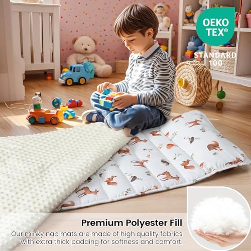 david's kids Toddler Nap Mat with Pillow and Minky Fleece Blanket, 55"x23",Ultra Soft Slumber Bags for Kids, Perfect for Preschool, Daycare, Kids Sleeping Bags with Rollup Design, Woodland Animals - color: Woodland Animals