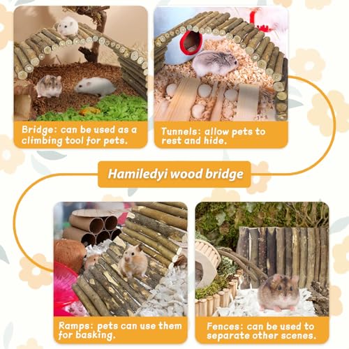 Hamiledyi Wooden Hamster Bridge Ladder 19.7" L x 5.9" W Large Climbing Toy Natural Hideout Tunnel Ramp Hamster Cage Accessories for Rabbits Guinea Pigs Ferret Tortoise Reptile (Pack of 2) - size: 19.7" L x 5.9" W