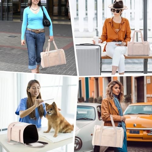 Fashion Dog Carrier Pet Carrier Airline Approved Cat Carrier for Small Dogs Cats Under 15 Lbs, Vegan Leather Collapsible Soft Sided Travel Puppy Carrier - color: Off-White