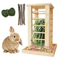 kathson Rabbit Wooden Hay Feeder,Wooden Rabbit Hay Rack Less Wasted Guinea Pig Hay Holder Wood Small Animal Hay Feeder Self Standing Cage Accessories for Chinchillas Hamsters Bunny