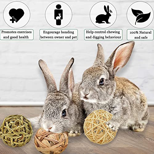SunGrow 3 Pack Rabbit Chew Ball, Assorted Grass Teething Toy for Small Pocket Pet, Dental Wear Support, Boredom Relief Activity, Safe Woven Treat Enrichment for Bunny Guinea Pig Hamster Rat