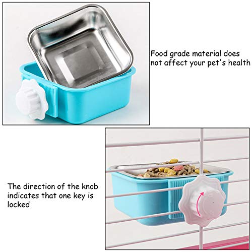 kathson 3PCS Crate Dog Bowl Hanging Cage Food Bowl Stainless Steel Removable Pet Food Spoon Water Feeder Bowls Coop Cup for Puppy Cat Bird Rabbit