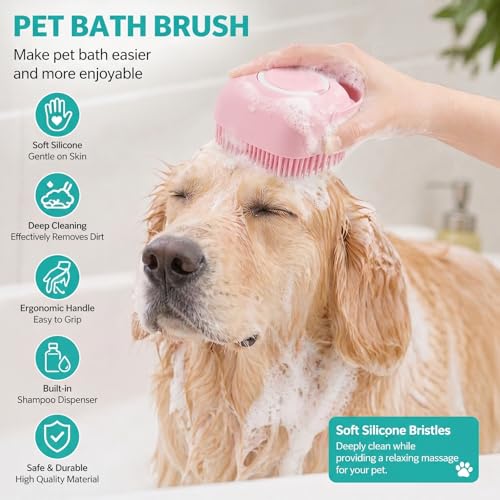 Soft Silicone Pet Bath Massage Brush for Dogs & Cats, Gentle Grooming Cleaning Tool for Puppy Kitten Washing, Pink - color: Pink