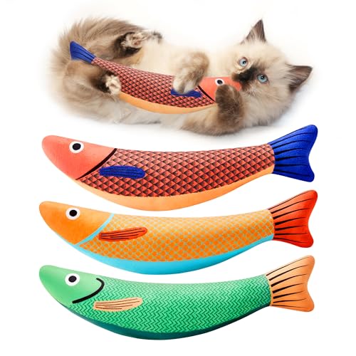 Potaroma Cat Toys Saury Fish, 3 Pack, Catnip Crinkle Sound, Soft and Durable, Interactive Kitten Kicker for Indoor Kitty Exercise 9.4 Inches for All Breeds | Crinkle Sound, Soft and Durable, Interactive Kitten Kicker for Indoor Kitty Exercise 9.4 Inches f