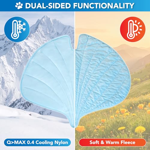 PetAmi Dog Cooling Mat, Ginkgo Leaf Shape, Pet Pad with Cooling Nylon & Soft Fleece, Q-Max > 0.4 Reversible All Season Blanket for Dogs & Cats, Medium 44x49 in, Light Blue - color: Baby Blue, size: Medium