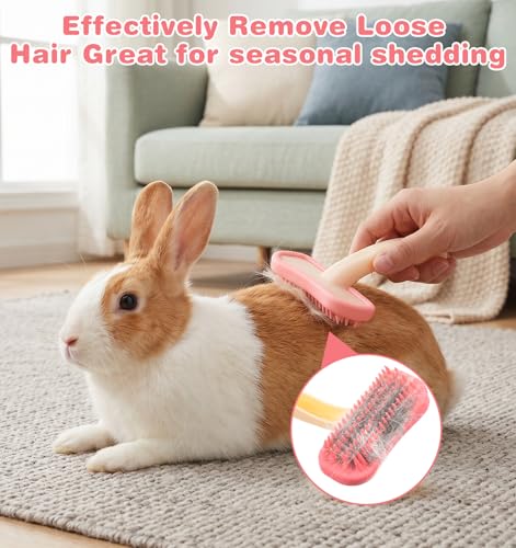 Bunny Brush for Grooming, Rabbit Brush Soft Silicone Small Animal Brushes, Removes Loose Fur for Rabbits, Chinchillas, Kittens & Puppies During Shedding Season or Bath Time