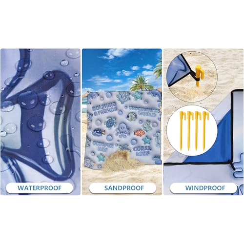 WIWIGO Beach Blanket Mat Waterproof Sandproof for 2-8 Adults Quick Drying | Extra Large, For 2-8 Adults,Windproof, Outdoor Picnic Mat, Beach Accessories Must Have,Gifts, for Travel, Camping, Hiking - color: 3d - Ocean Light Blue, size: 79" X 83"（1-4person