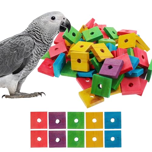 50 Pcs (Mixed Colo) Wood Blocks Bird Parrot Chewing Toys Natural Bird Toys Large Parrot Toys DIY core Accessories for Parrot Playing and Chewing Toys