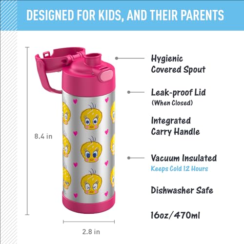 THERMOS FUNTAINER Water Bottle with Spout, 16oz, Looney Toons | Kids Stainless Steel Insulated Water Bottle, Keeps Drinks Cold Longer for School & Play, BPA-Free - color: Looney Tunes, size: 16 Ounces