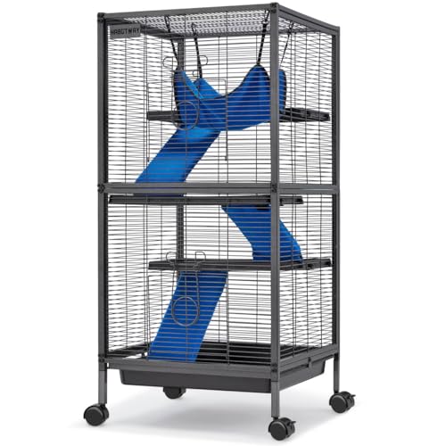 HABUTWAY 45''H Metal Small Animal Cages, Rolling Chinchilla Cage with Removable Ramps, Lagre Cage for Chinchillas/Guinea Pigs/Rabbit, Ferret Cages with Hammock & 4 Tiers, Black - size: 20.5"L x 20.5"W x 44.7"H