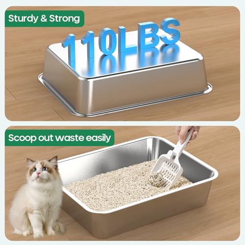 Stainless Steel Cat Litter Box,Metal Kitten Litter Pan, 4" Height Litter Box for Small Animals Cats Kitty,Rabbits Toilet Indoor Litter Tray, Easy Clean, Non Stick, No Smell - size: Small
