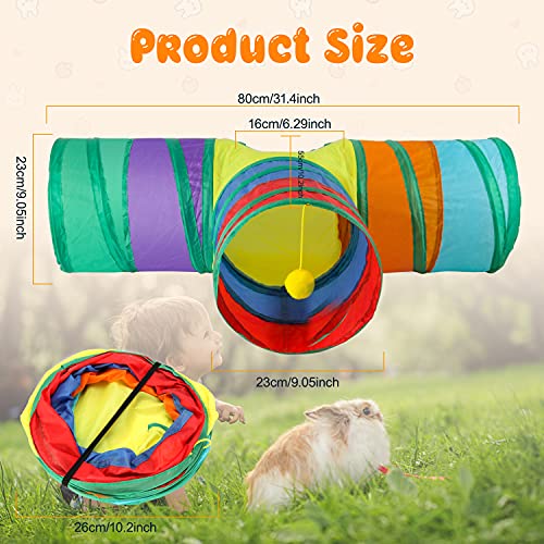 BWOGUE Bunny Tunnels & Tubes Collapsible 3 Way Bunnys Hideout Small Animal Activity Tunnel Toys for Dwarf Rabbits Guinea Pigs Kitty - color: Rainbow