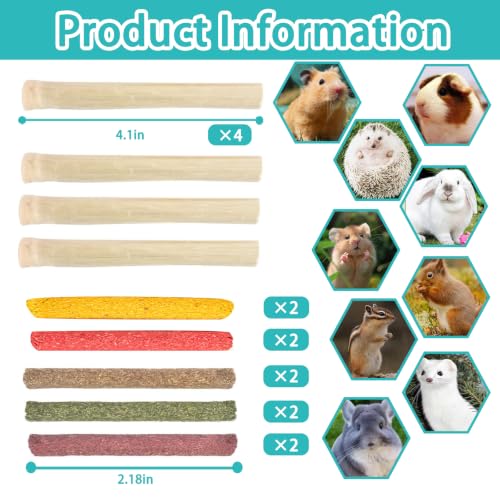 QWR 23 PCS Natural Wooden Rabbit Toys,Safe Bunny Chew Toys for Teeth,Grass Timothy Sticks,Sweet Bamboo,Guinea Pigs Teeth Grinding Toys for Chinchillas, Hamsters & Small Animals - Indoor & Outdoor - size: 23PCS