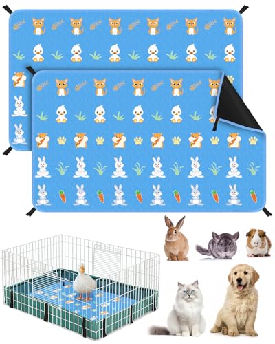 Bissap 2 Packs Guinea Pig Cage Liners, 24''X36'' Washable Guinea Pig Pee Pads Non Slip Reusable Fast and Super Absorbent Bedding for Small Animals Rabbit Hamster Chinchillas Rat - Blue - color: Blue, size: 24''x36''