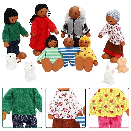 ONEST 11 Pieces Wooden Dollhouse Family Set Mini People Figures Sets Dollhouse Dolls Wooden Doll Family Pretend Play Figures Accessories for Pretend Doll House Toy - style: Bright Style
