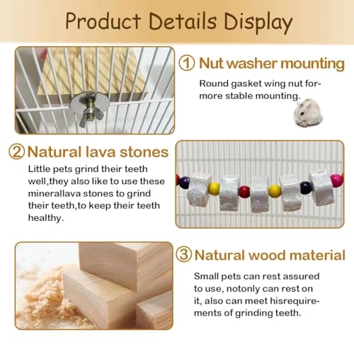 7 Pcs Chinchilla Ledges Wood Sets, Hamster Wooden Stand Platform with Lava Ledge Blocks Chew Toys Small Animal Cage Accessories for Rat Gerbil Guinea Pig Parrot Chipmunk Squirrel Mouse