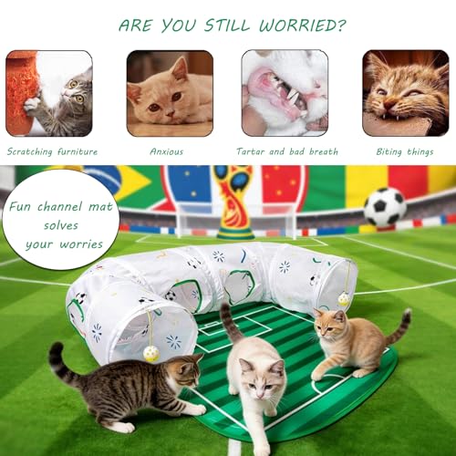 BAMY Football Cat Tunnel Bed, Collapsible Pet Tunnel Tubes Toys with Removable Mat for Summer Indoor Outdoor Ferret(Football) - color: Football