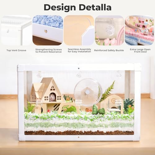 Mini&moe Hamster Cage - Large Rat Cage 31.5 Inch Chew Proof Small Animal Habitat with Removable Wheels, Acrylic Guinea Pig Cages for Dwarf Syrian Hamster, Gerbil, Mouse, Chinchilla, Reptile - size: 31.4"L x 19.7"W x 19.7"H