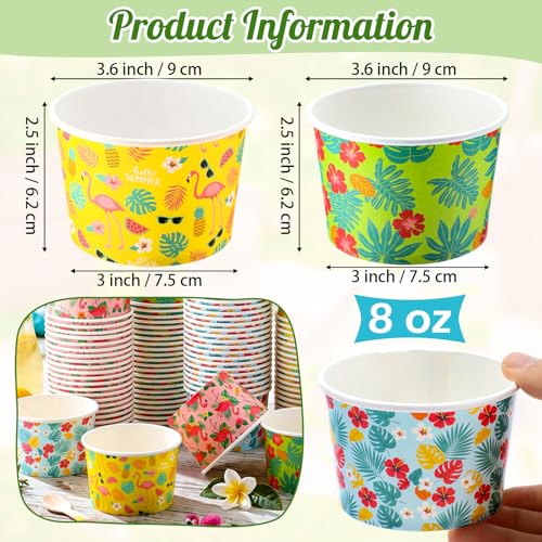 Jingmore 100 Pcs Ice Cream Paper Cups Bulk 8 oz Disposable Dessert Bowls for Hot or Cold Food Snack Treats Gift for Birthday Summer Party Favor Decoration(Hawaii) - style: Hawaii