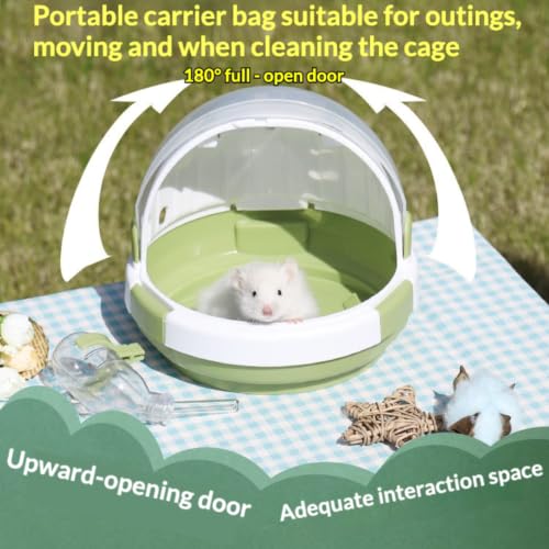 Hamster Carrier with Water Bottle Sugar Glider Travel Bag for Pet (Blue) | Portable 180° open clear habitat includes 2oz drinker chain strap cozy pad & cute cover escape-proof lock for safe outing - color: Blue