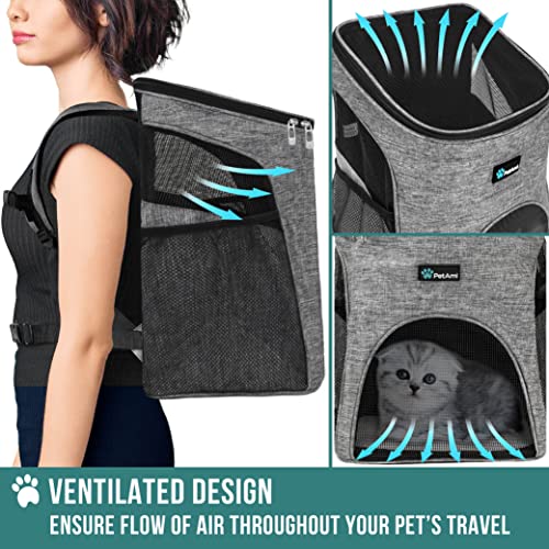 PetAmi Cat Backpack Carrier, Airline Approved Pet Carrier Backpack for Small Dogs and Large Cats, Soft Sided Collapsible Ventilated with Sherpa Bed for Hiking Travel, Max 18 lbs, Heather Gray - color: Heather Gray