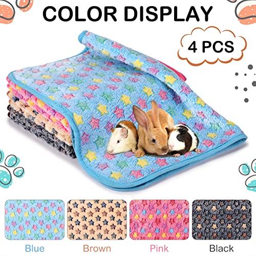 Reginary 4 Pcs Waterproof Guinea Pig Blankets Washable Small Animal Fleece Bedding Absorbent Guinea Pig Cage Liners Reusable Training Pee Pad Pet Sleep Mat for Hamster(Star Pattern,24 x 47 Inch) - size: 24 x 47 Inch