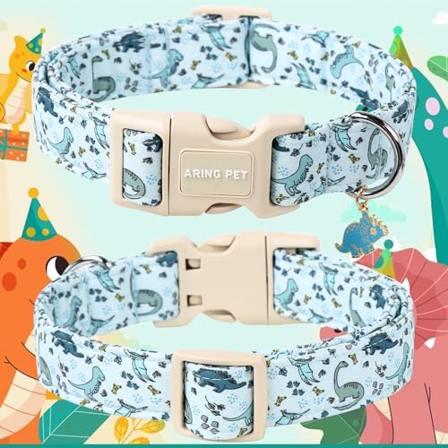 ARING PET Dinosaur Dog Collar, Blue Summer Pet Collars with Quick Release Buckle for Puppy Small Medium Large Boy Girl Dogs-XS - color: Dinosaur-Blue, size: X-Small