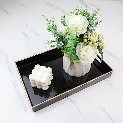 Spsyrine Black Bathroom Vanity Tray with Handles for Dresser Tops, Countertop, Perfume Decorative Tray, 11.8” * 7.87” *1.37” - color: Black